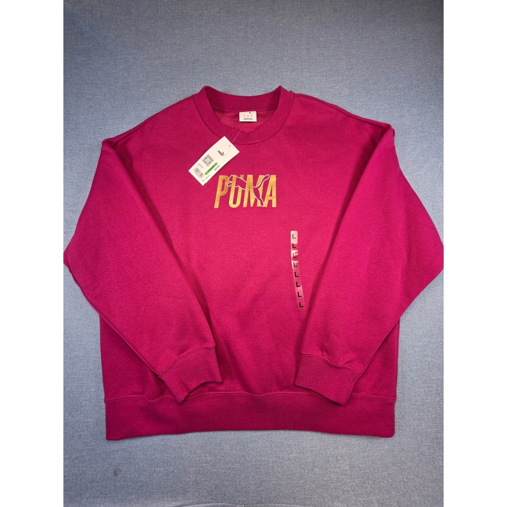 Puma Womens Essentials Logo Crewneck Sweatshirt Berry Pink Gold L, NWT